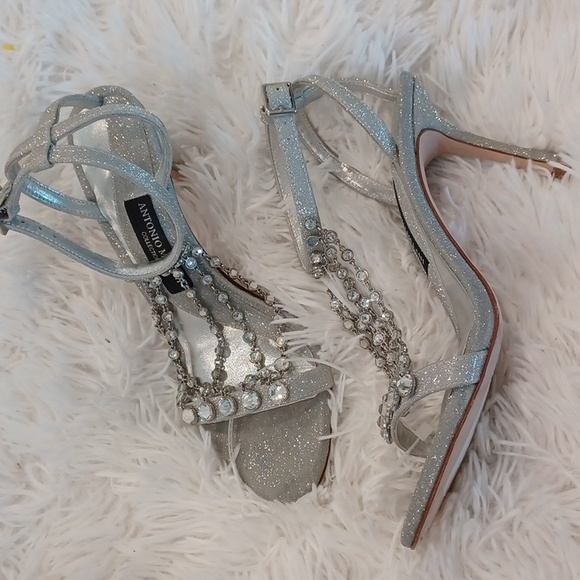 Antonio Melani Collection Silver Estella Chandelier Glitter Dress Sandal Heels - Picture 7 of 17